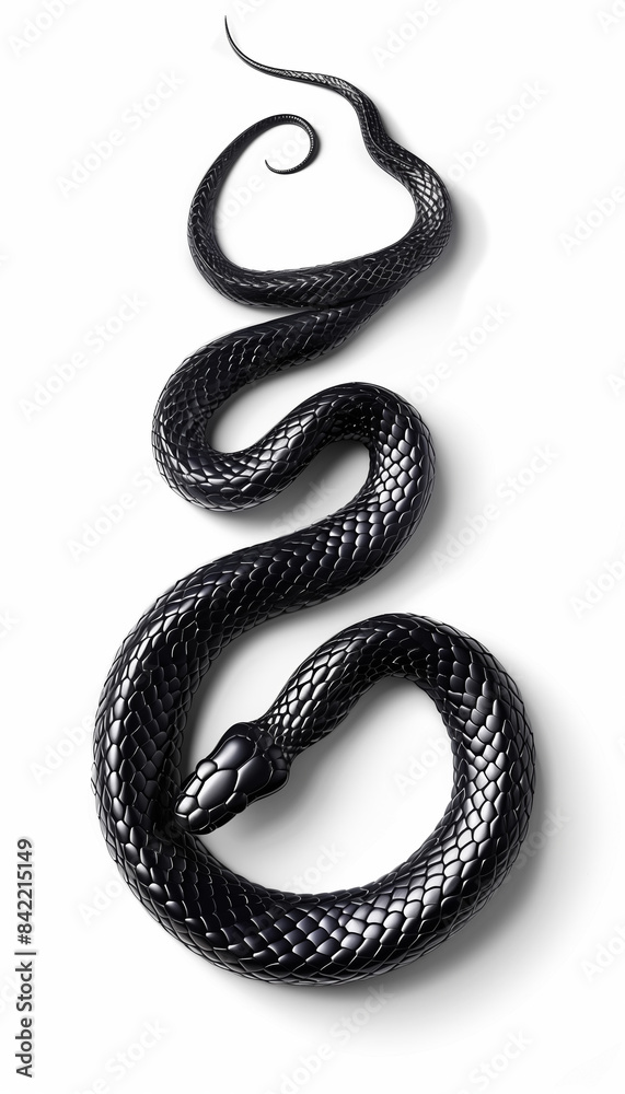 Fototapeta premium realistic black mamba snake weaving downward, high contrast on white vector background, 8k, --ar 4:7 --style raw Job ID: 56c459d1-3145-4dad-9f93-dbc0c17dbe4c