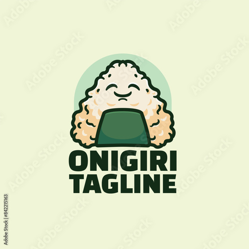 Cute onigiri with smiling face cartoon character and cute mascot illustration logo template vector design