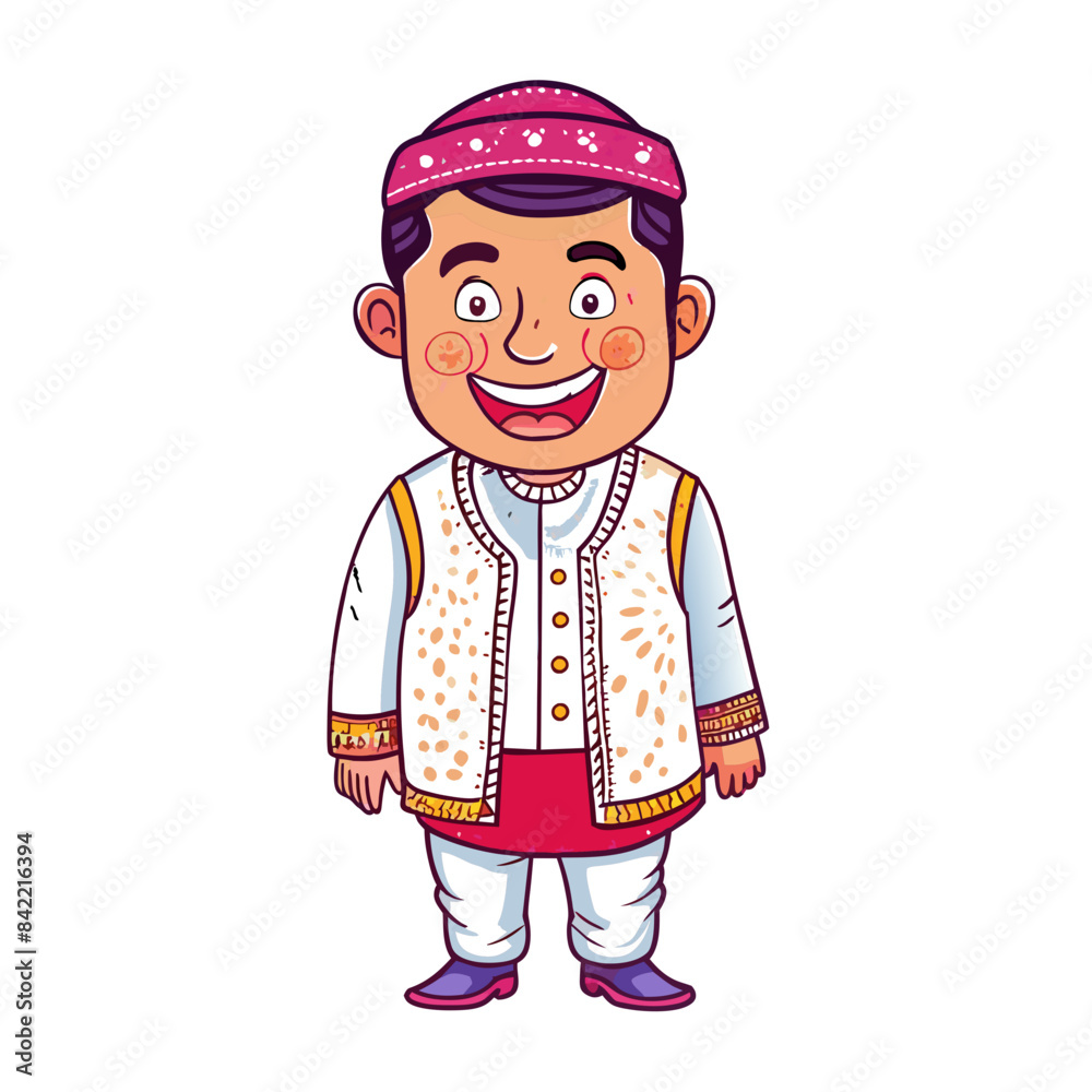 A man in traditional clothes is smiling