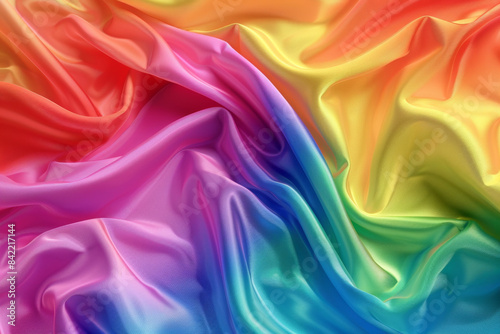 3d render of colorful rainbow silk fabric with folds, abstract background for design