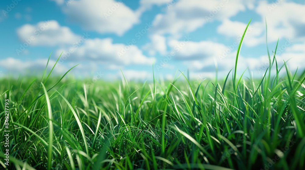 Green Grass and Blue Sky in Nature's Meadow Green Grass and Blue Sky in Nature's Meadow