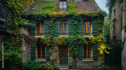 Old house covered by ivy in Paris France