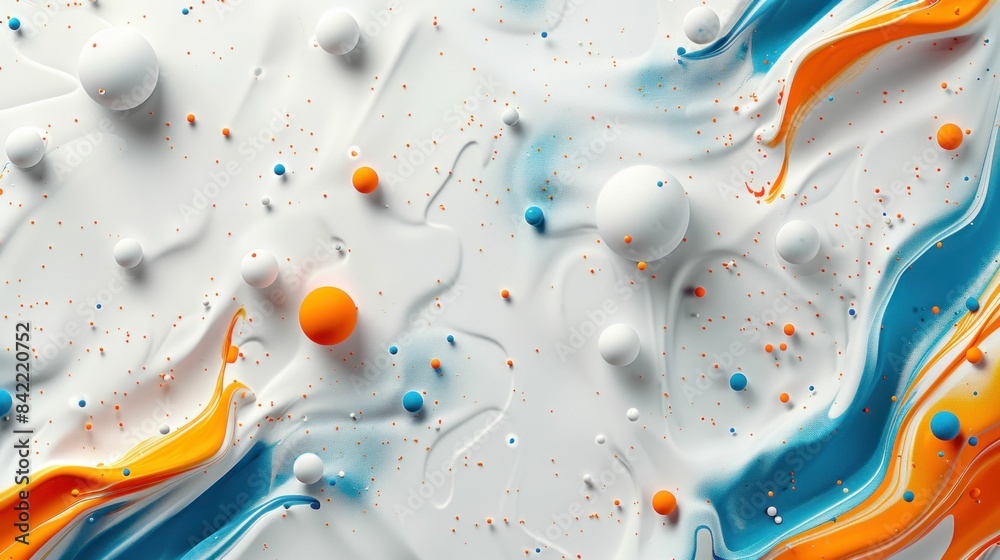 Colorful paint splashes on white surface with dots, creative artistic design for beauty and fashion inspiration Colorful paint splashes on white surface with dots, creative artistic design for beauty and fashion inspiration