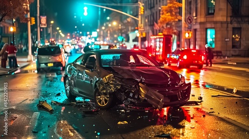 Nighttime City Street Car Accident