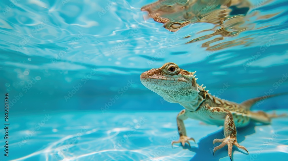 Hilarious underwater scene lizard in pool plays deep dive action, Ai Generated. Hilarious underwater scene lizard in pool plays deep dive action, Ai Generated.