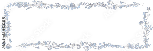 手描きの草木ベクターイラスト。ナチュラルな草木のベクターフレーム。草木の線画イラストセット。Hand drawn vector illustration of plants and trees. Natural grass and trees vector frame. Line drawing illustration set of plants and trees.