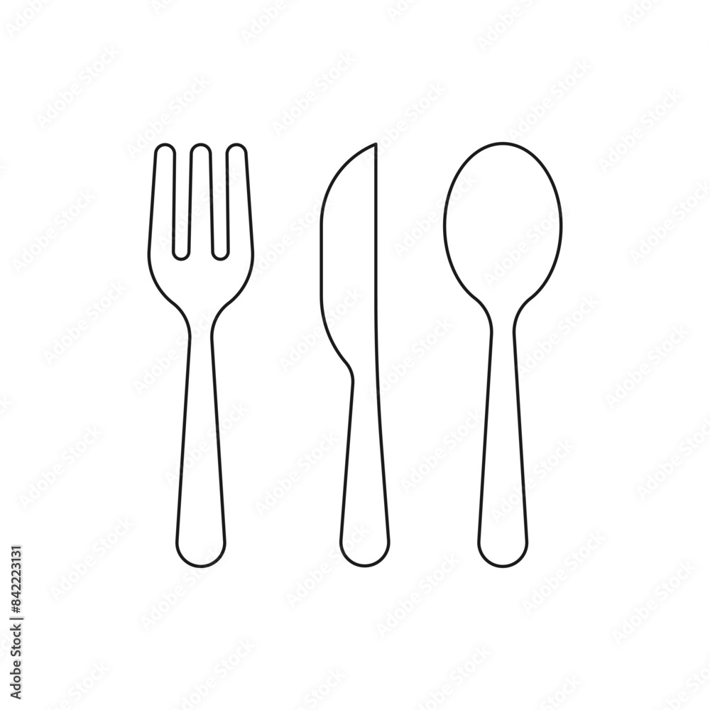 Fork, knife, and spoon. Cutlery icon flat style isolated on white background. Vector illustration Fork, knife, and spoon. Cutlery icon flat style isolated on white background. Vector illustration