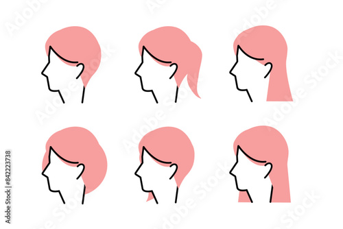 ビジネスシーンにおける女性の髪形をイメージしたアイコンセット