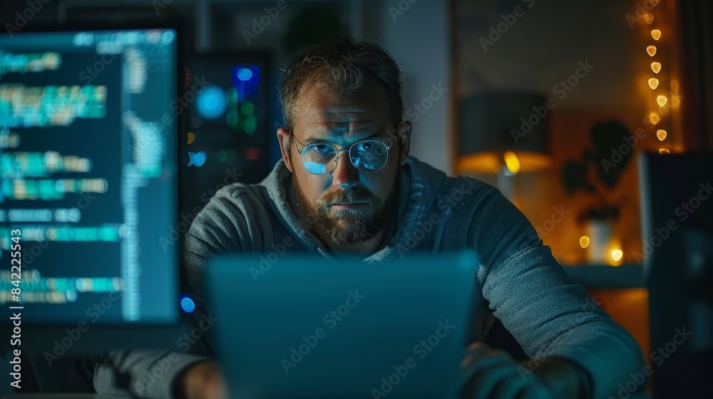 Focused Programmer Working Late into the Night Focused Programmer Working Late into the Night