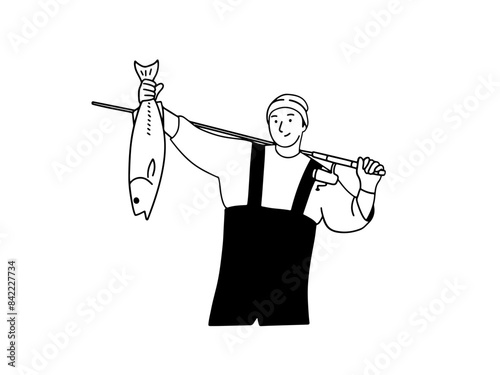 Happy fisherman showing big fish