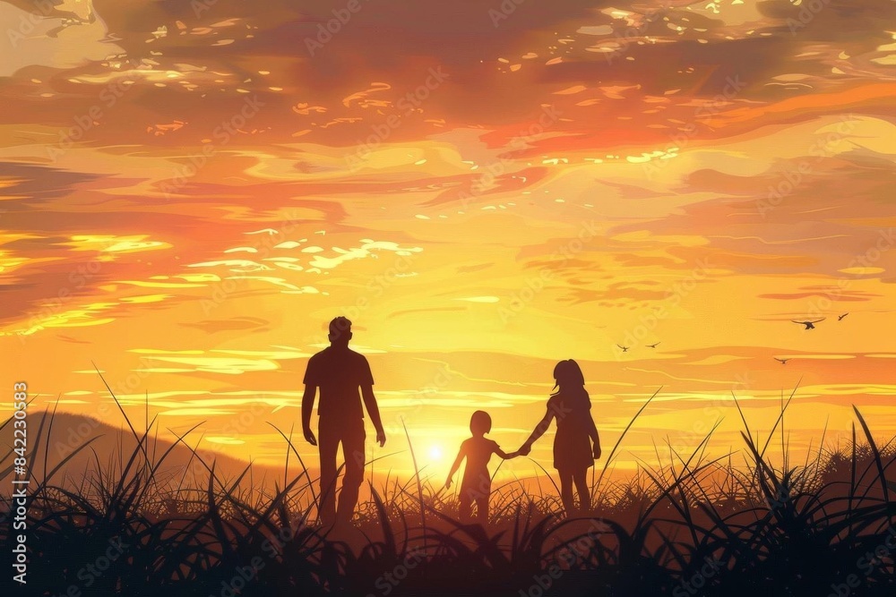 Happy People in Nature at Dusk Happy People in Nature at Dusk