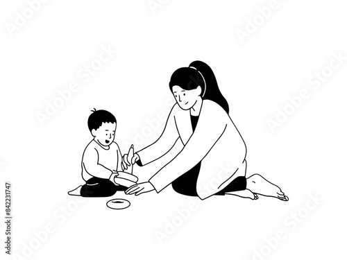 Baby sitter playing with baby
