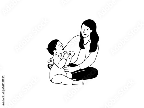 Baby sitter plays with child
