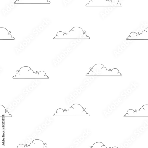 Cumulus cloud cartoon. Seamless pattern. Coloring Page. Sky air symbol. Vector drawing. Design ornaments.