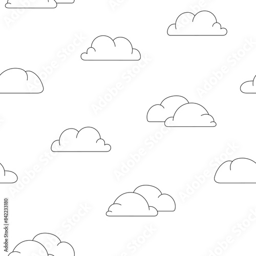 Cumulus cloud cartoon. Seamless pattern. Coloring Page. Sky air symbol. Vector drawing. Design ornaments.
