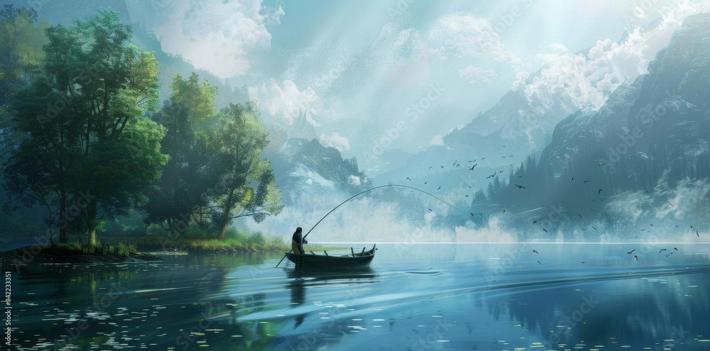 Serene Boat Sailing in Vast Sky Serene Boat Sailing in Vast Sky