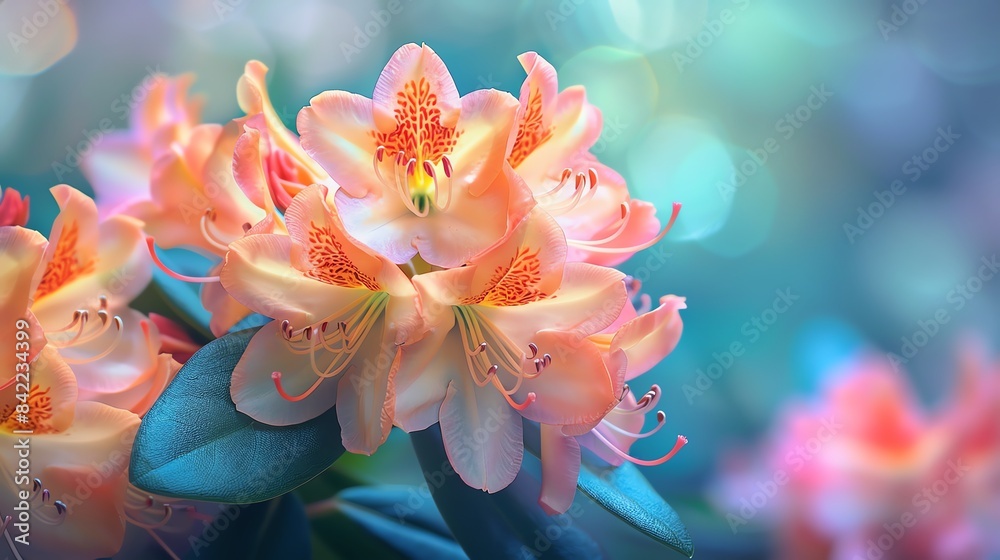 Detailed shot of a rhododendron, with focus on the vibrant colors and delicate petals