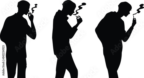 silhouettes man with cigarette smoking isolated on transparent background, vector design