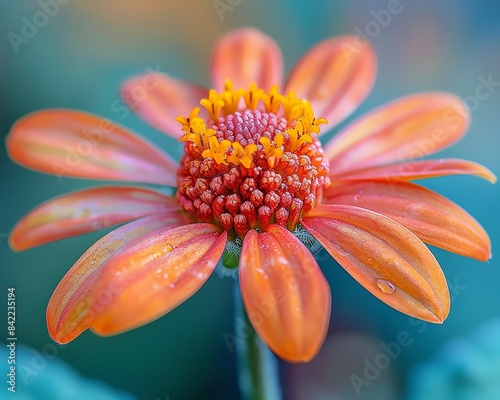 Macro photograph of a tithonia, showcasing the vibrant colors and delicate textures photo