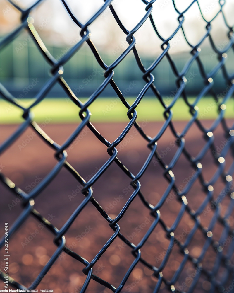 Close up of a black chain link fence around a sports field
Close up of a black chain link fence around a sports field