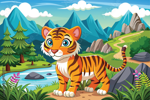 Tiger At Mountainous Lake