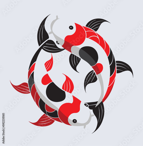 Koi carp swim in water around. Flat line vector illustration.
