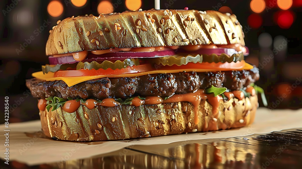 Dubai goldplated burger cut out on an isolated simple minimalist background Dubai goldplated burger cut out on an isolated simple minimalist background