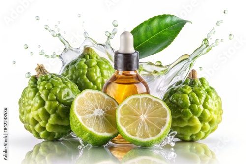 Bergamot essential oil splash isolated on white background