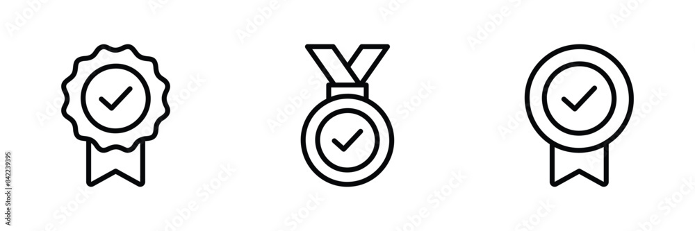 Approved or certified medal icon set vector Approved or certified medal icon set vector