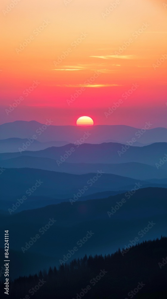 Aerial Drone View of Sunset with Mountain Silhouette Layers Aerial Drone View of Sunset with Mountain Silhouette Layers