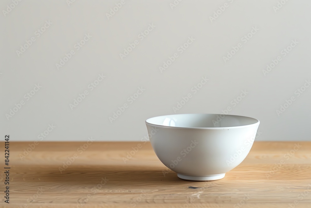 Empty white ceramic bowl on a wooden table. Empty white ceramic bowl on a wooden table.