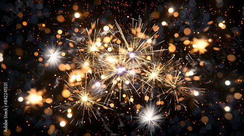 A vibrant and colorful display of fireworks lighting up the night sky. The fireworks burst into an array of colors including bright reds, blues, greens, and yellows, creating a dazzling spectacle. The