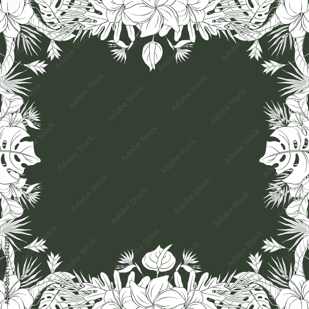 Hand Drawn Tropical Leaf and Flower Background Hand Drawn Tropical Leaf and Flower Background