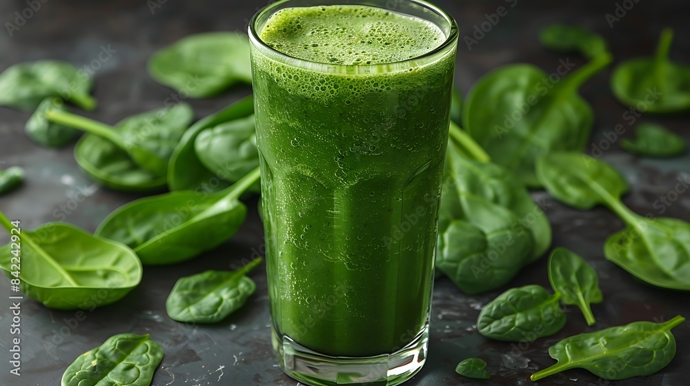 glass of invigorating spinach juice with spinach leaves cut out on an isolated simple minimalist background glass of invigorating spinach juice with spinach leaves cut out on an isolated simple minimalist background