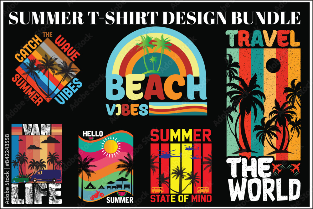 Obraz premium summer t-shirt design bundle. summer beautiful t-shirt design.