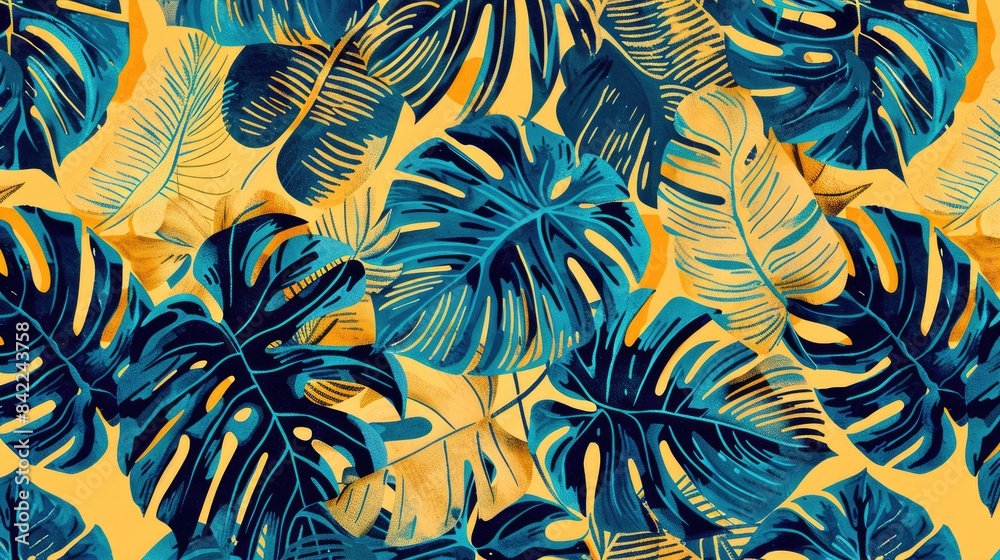 Trendy hand drawn tropical leaf pattern with a creative seamless design Trendy hand drawn tropical leaf pattern with a creative seamless design
