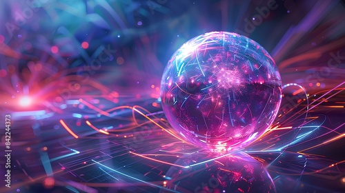 A surreal scene of a giant, glowing orb surrounded by abstract patterns and lines, symbolizing the birth of new ideas and innovation.