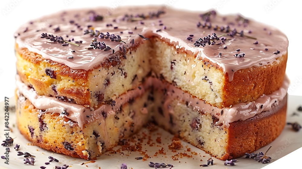 light and airy lemon lavender cake with lavender glaze cut out on an isolated simple minimalist background light and airy lemon lavender cake with lavender glaze cut out on an isolated simple minimalist background