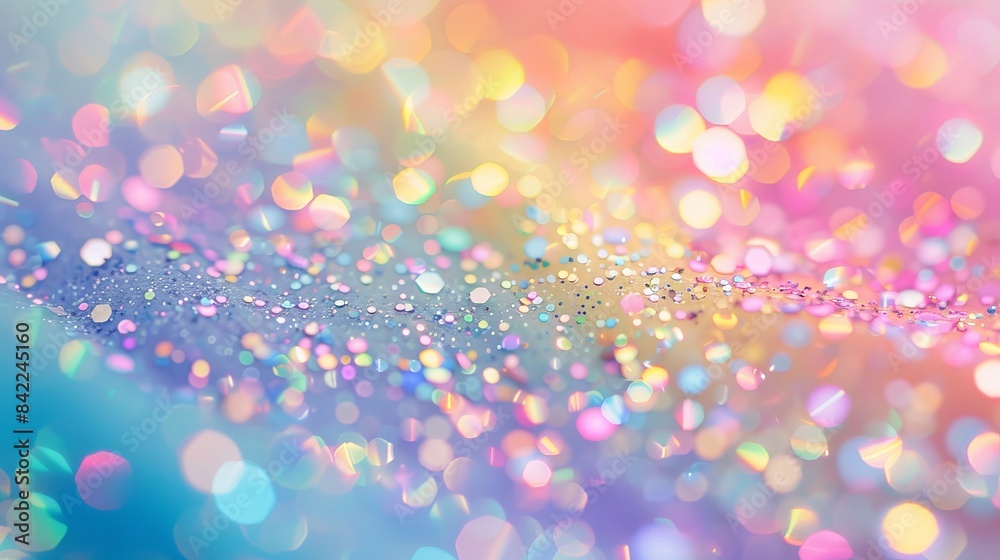 Pastel Rainbow Background with Glitter and Sequins Sparkling.