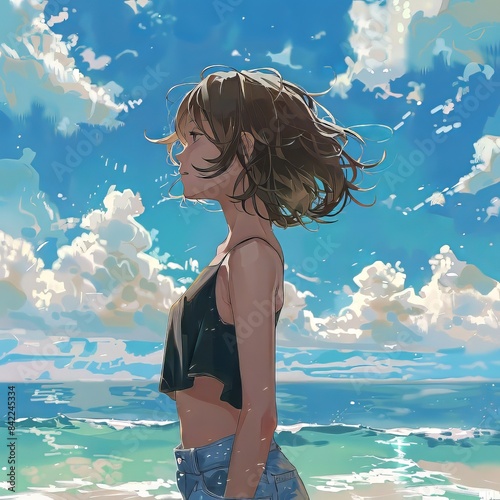 anime girl on the sea © Ariestia