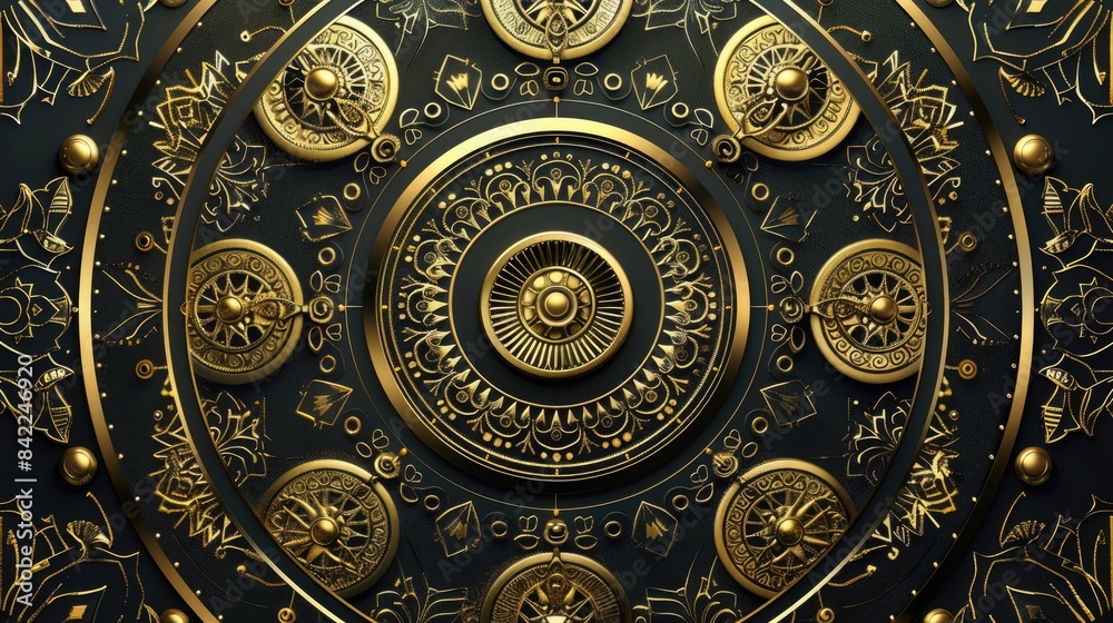 Obraz premium Ornamental Mandala Design with Gold Patterns and Geometric Elements