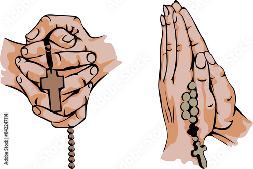 Praying hands, man and woman, symbol of prayer, religion faith, church, hope. Graphic icon, no background illustration