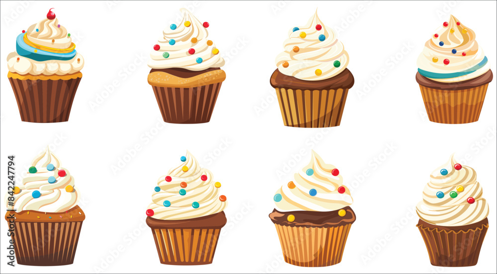Cupcake with cream, Sweet cupcake set vector, Vanilla cupcake with cream, Tasty vanilla cupcake with cream, Delicious cupcake on white background, Delicious birthday cupcake Cupcake with cream, Sweet cupcake set vector, Vanilla cupcake with cream, Tasty vanilla cupcake with cream, Delicious cupcake on white background, Delicious birthday cupcake
