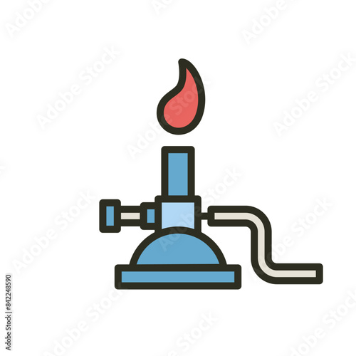 Bunsen burner outline filled color icon. Laboratory experiment tools vector icon. Chemistry science illustration image