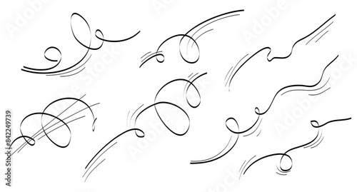Doodle wind blow, gust design isolated on white background. vector hand drawn illustration