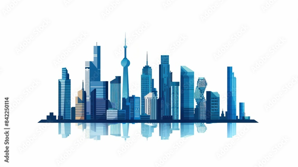 Obraz premium Modern city skyline with impressive skyscrapers and tall buildings in the background, representing urban travel and business opportunities