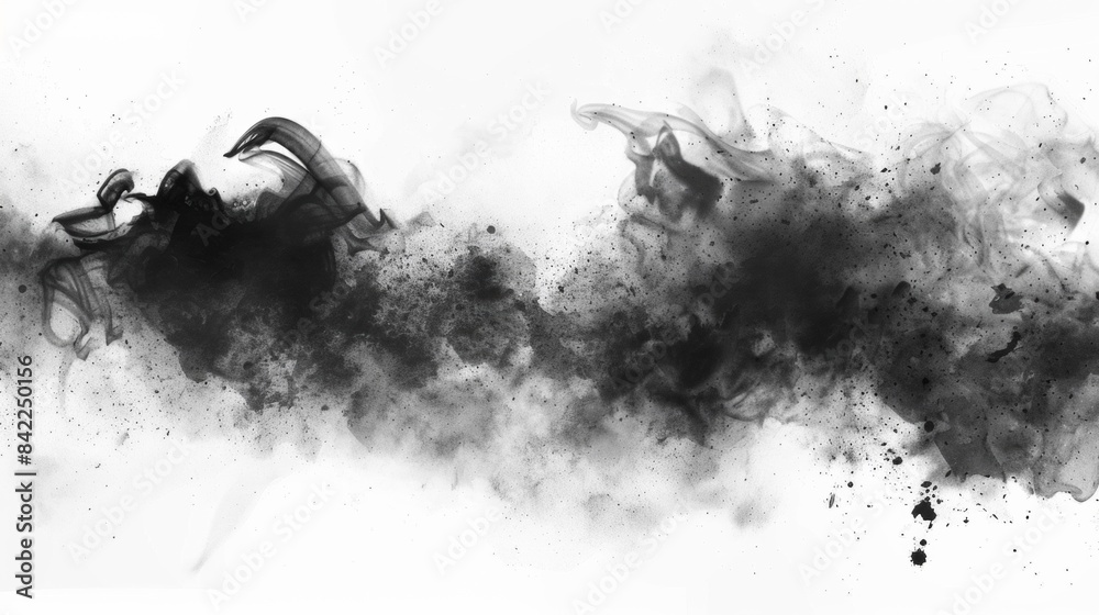 Fototapeta premium Abstract black watercolor background with smoke and splashes,