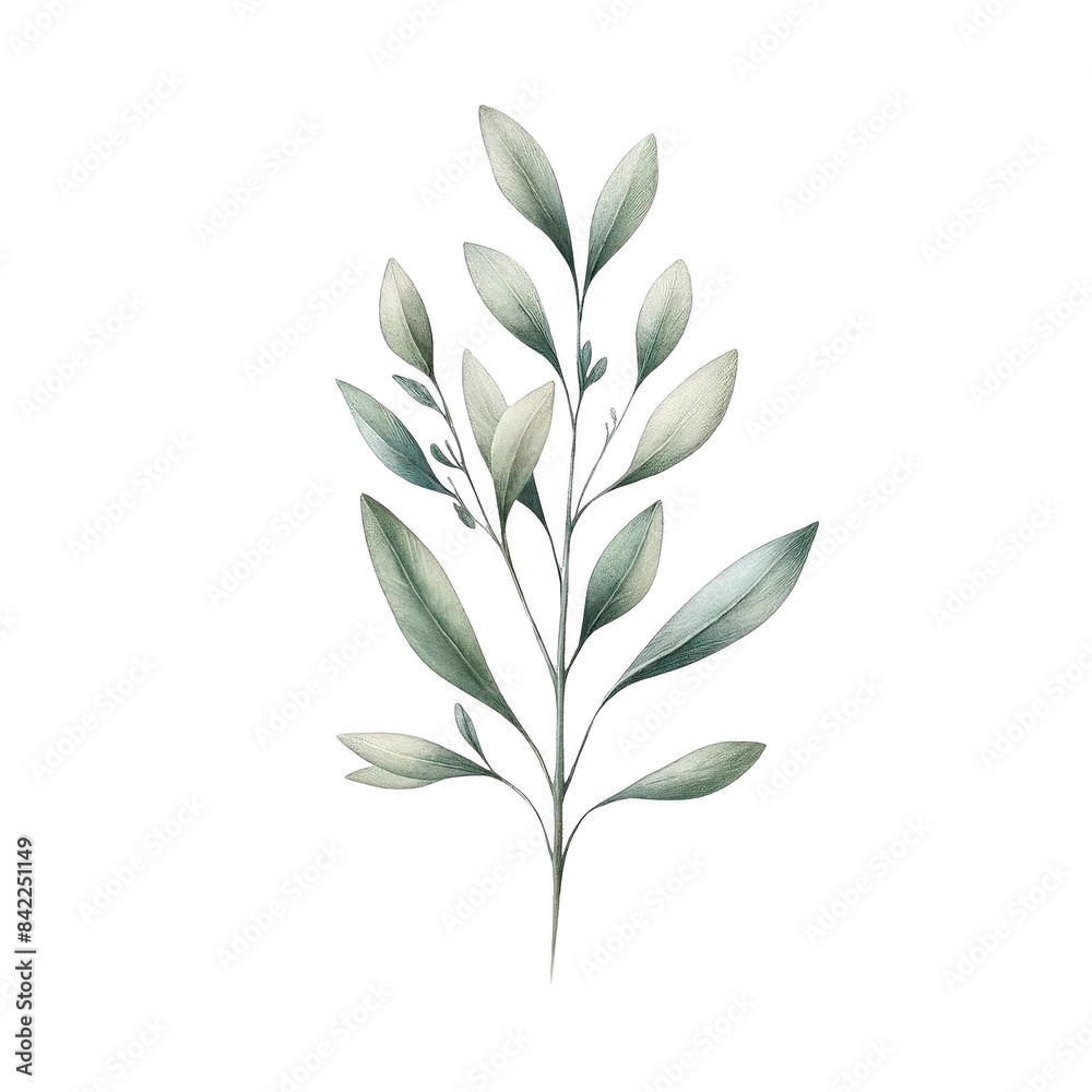 Elegant illustration of a green leafy branch, perfect for botanical designs, nature-themed projects, and decorative purposes.on transparent background Elegant illustration of a green leafy branch, perfect for botanical designs, nature-themed projects, and decorative purposes.on transparent background