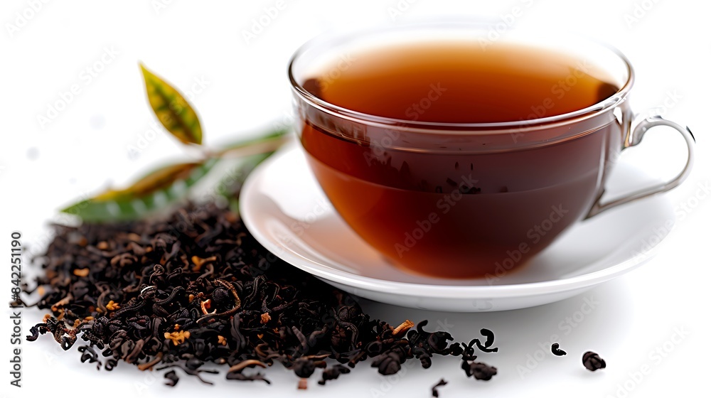 robust cup of lapsang souchong black tea cut out on an isolated simple minimalist background