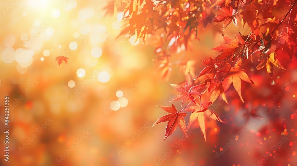 Golden Autumn Leaves with Bokeh Lights in Sunlit Background Golden Autumn Leaves with Bokeh Lights in Sunlit Background